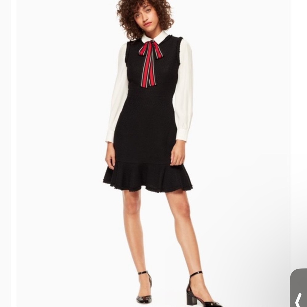 Kate Spade Black Ruffle Tweed Dress Sleeveless Trim